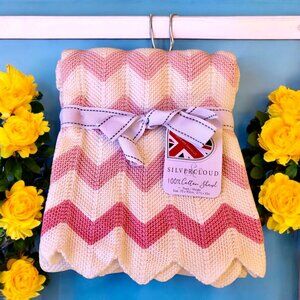 SilverCloud Pink & White Baby Blanket Cotton Knit Pram Moses Shawl 27x35 NEW